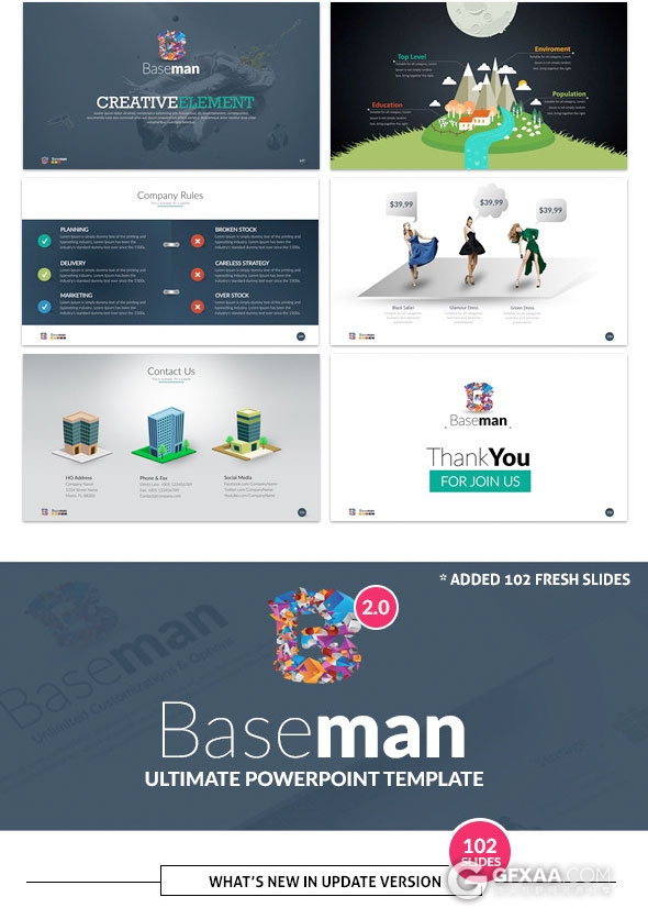 150页扁平化多图表商务汇报总结PPT模板 - 顶尖PPT