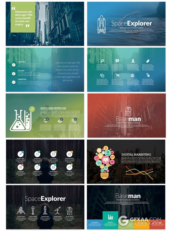 150页扁平化多图表商务汇报总结PPT模板 - 顶尖PPT