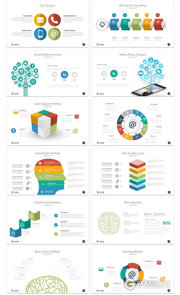 150页扁平化多图表商务汇报总结PPT模板 - 顶尖PPT