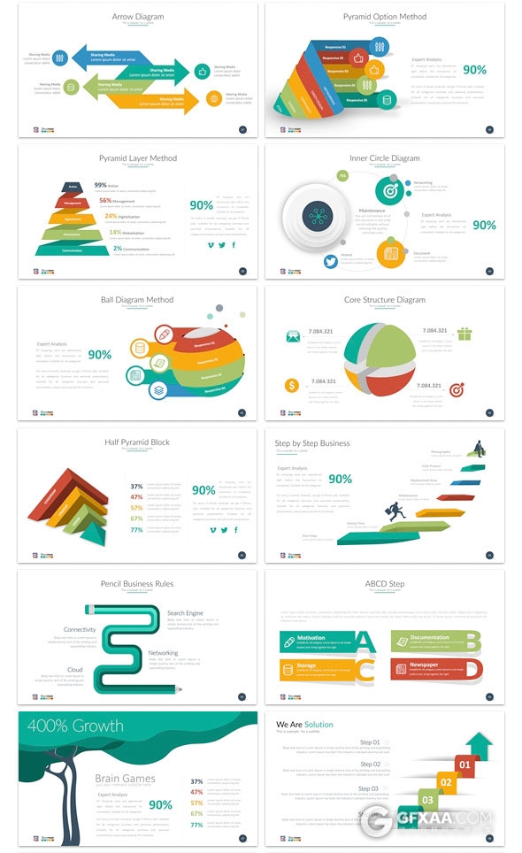 150页扁平化多图表商务汇报总结PPT模板 - 顶尖PPT