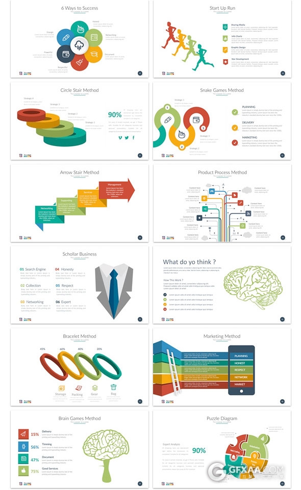 150页扁平化多图表商务汇报总结PPT模板 - 顶尖PPT
