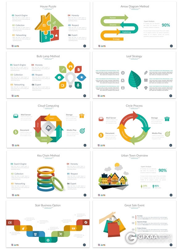 150页扁平化多图表商务汇报总结PPT模板 - 顶尖PPT