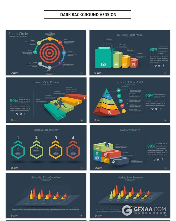 150页扁平化多图表商务汇报总结PPT模板 - 顶尖PPT