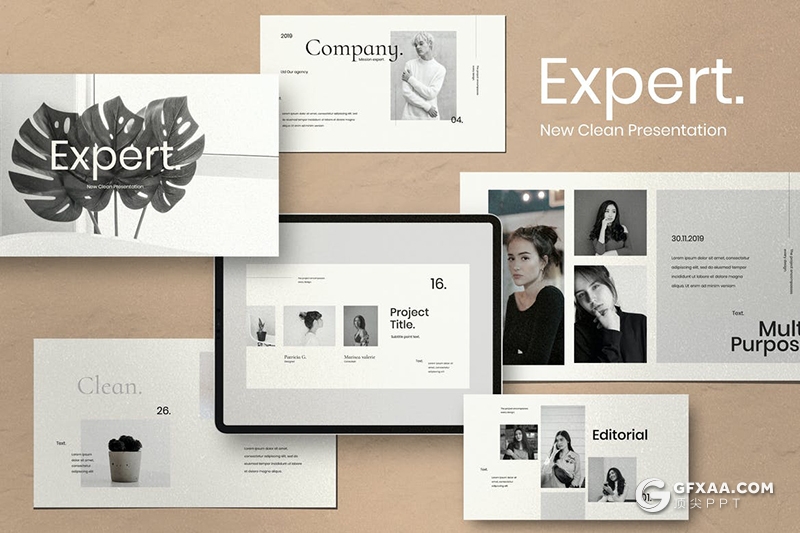 30页简约风格时尚模特写真时尚服装秀展示keynote模板 - 顶尖PPT