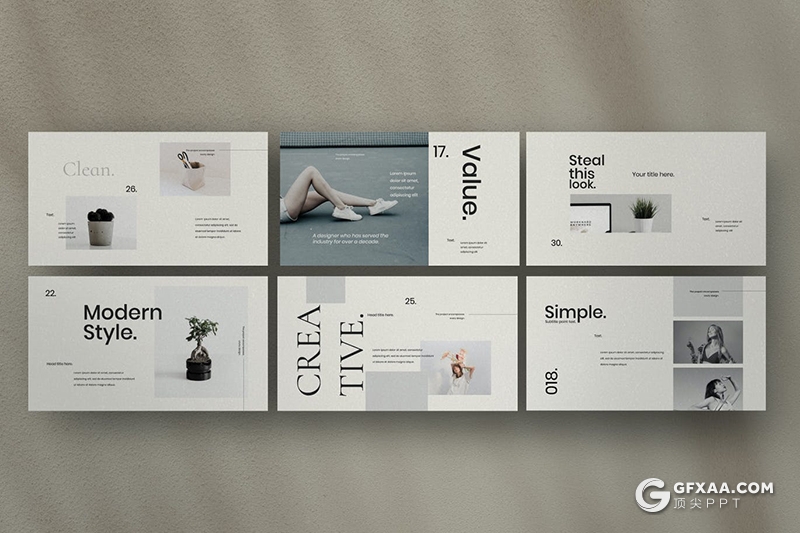 30页简约风格时尚模特写真时尚服装秀展示keynote模板 - 顶尖PPT