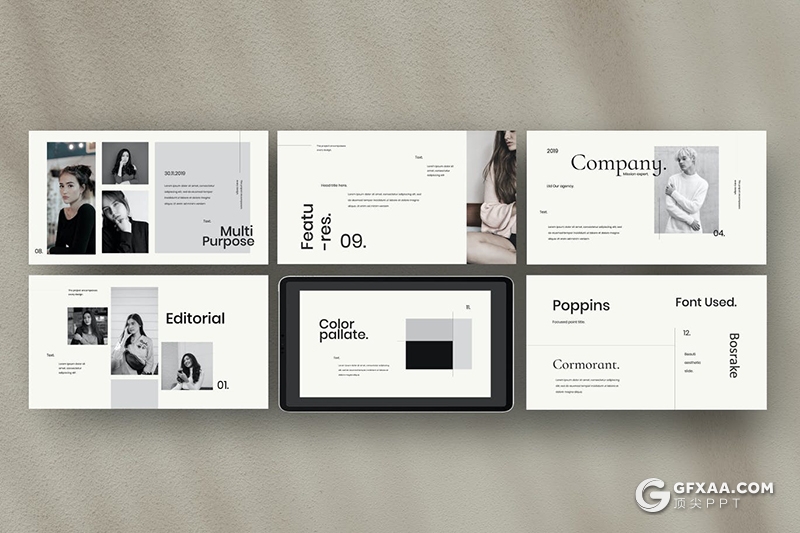 30页简约风格时尚模特写真时尚服装秀展示keynote模板 - 顶尖PPT