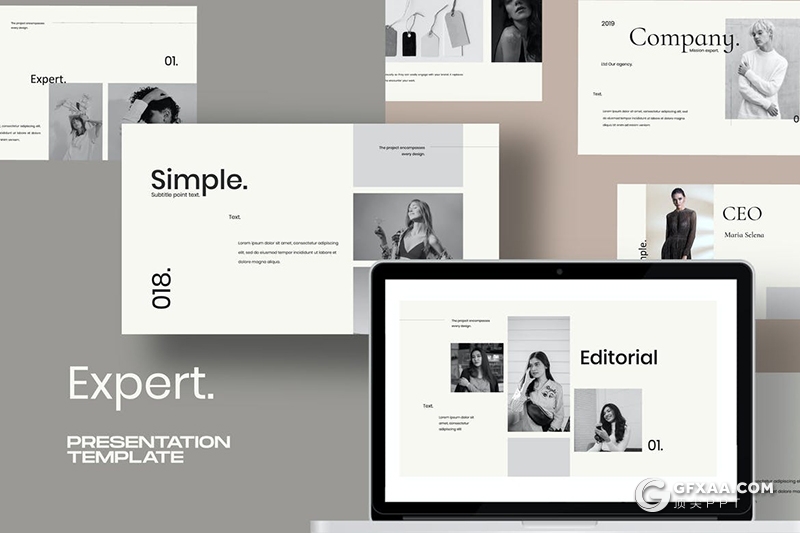 30页简约风格时尚模特写真时尚服装秀展示PPT模板 - 顶尖PPT