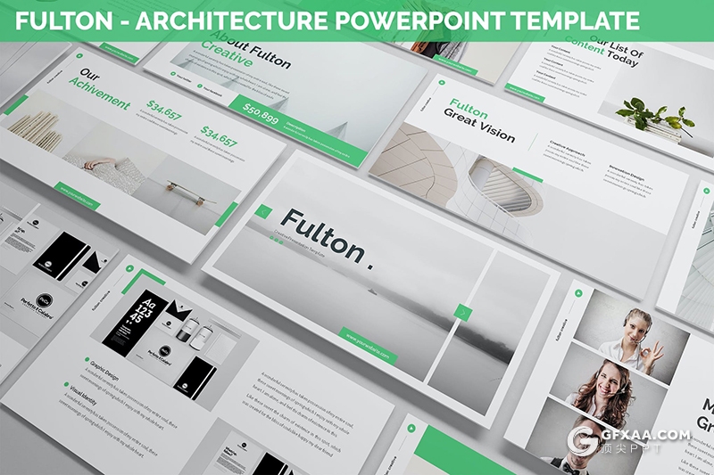 30页扁平化简约风格室内装修设计作品展示PPT模板 - 顶尖PPT