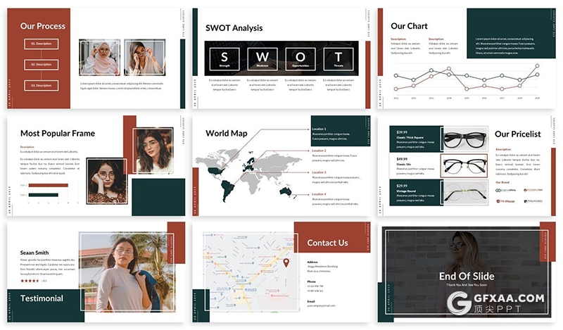 30页国外简约ppt眼镜行业产品产品发布新品推广宣传PPT模板3种配色 - 顶尖PPT