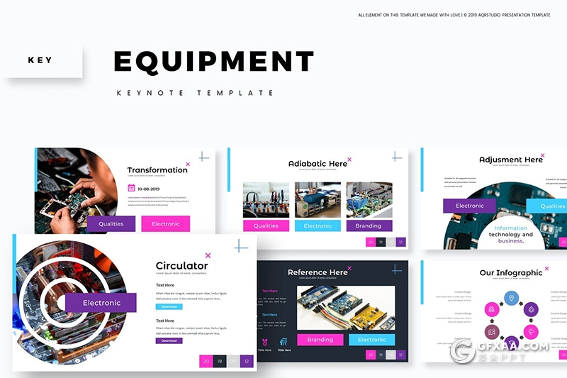 30页科技电子芯片主板线路加工制作产品宣传keynote模板5种主题配色 - 顶尖PPT