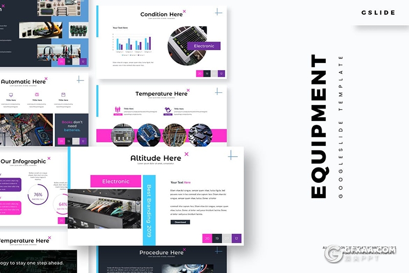 30页科技电子芯片主板线路加工制作产品宣传Google slides模板5种主题配色 - 顶尖PPT