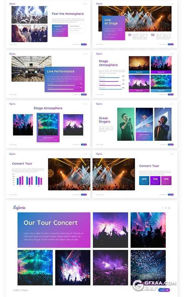 60页国外时尚流行风格音乐演唱会活动策划PPT模板10种主题配色 - 顶尖PPT