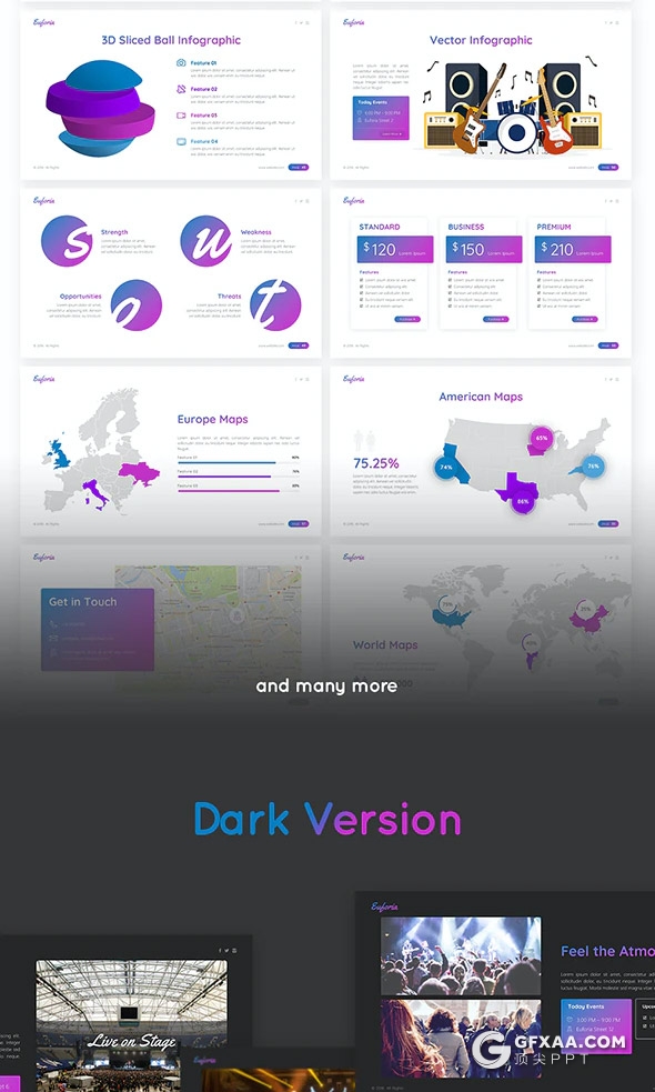 60页国外时尚流行风格音乐演唱会活动策划PPT模板10种主题配色 - 顶尖PPT