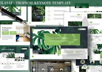 30页绿色热带植物介绍商务工作计划总结PPT模板3种主题配色 - 顶尖PPT