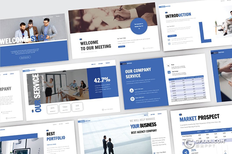 30页蓝色扁平化商务团队企业介绍项目合作工作总结PPT模板 - 顶尖PPT