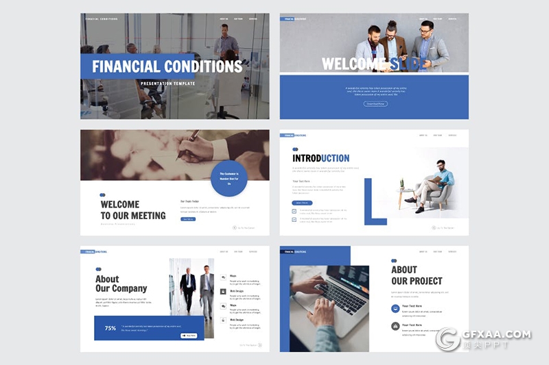 30页蓝色扁平化商务团队企业介绍项目合作工作总结PPT模板 - 顶尖PPT