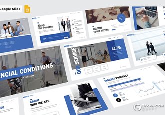 30页蓝色扁平化商务团队企业介绍项目合作工作总结Google slides模板 - 顶尖PPT