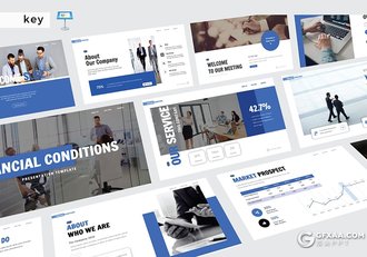 30页蓝色扁平化商务团队企业介绍项目合作工作总结keynote模板 - 顶尖PPT