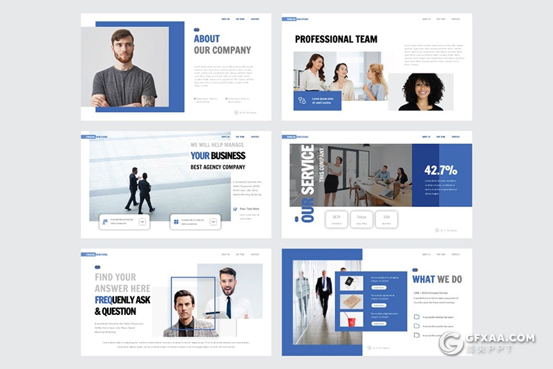30页蓝色扁平化商务团队企业介绍项目合作工作总结PPT模板 - 顶尖PPT