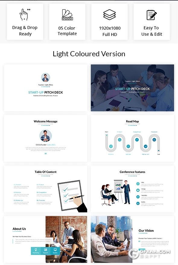 64页国外简约风格商务工作计划总结多用途PPT模板5种主题配色 - 顶尖PPT