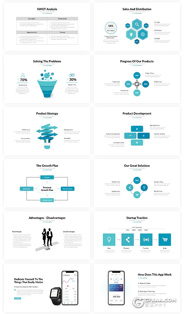 64页国外简约风格商务工作计划总结多用途PPT模板5种主题配色 - 顶尖PPT