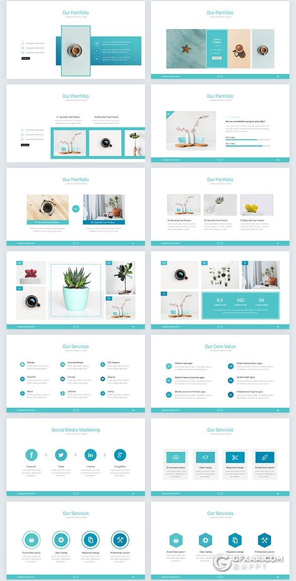 121页国外扁平化商务风格工作计划项目报告总结通用PPT模板5种主题配色 - 顶尖PPT