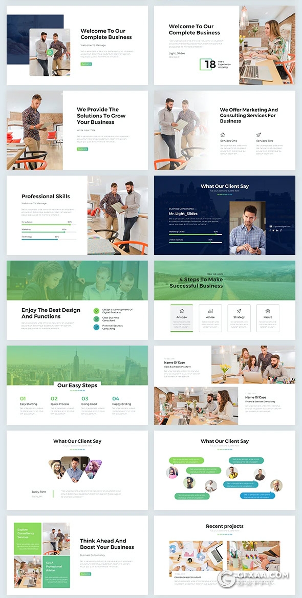 76页扁平化商务风格年终工作计划总结国外高逼格PPT模板5种主题配色 - 顶尖PPT