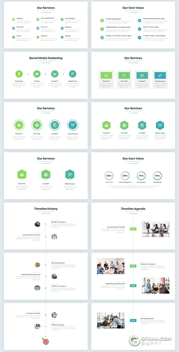 76页扁平化商务风格年终工作计划总结国外高逼格PPT模板5种主题配色 - 顶尖PPT