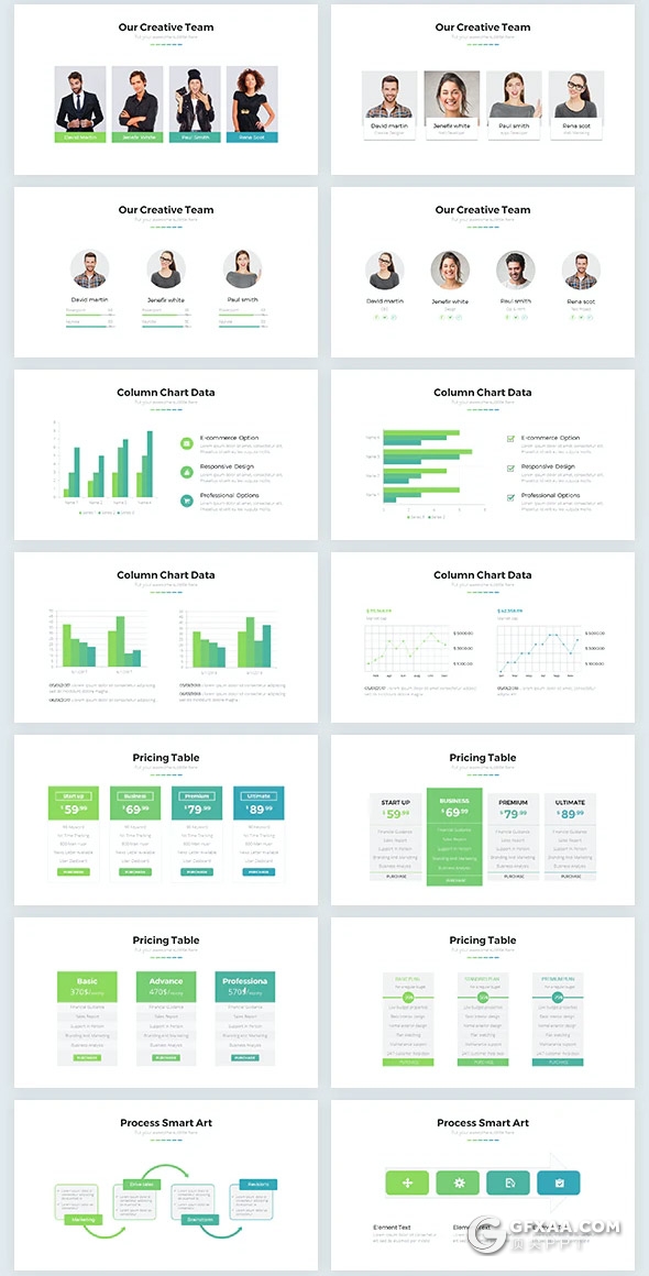 76页扁平化商务风格年终工作计划总结国外高逼格PPT模板5种主题配色 - 顶尖PPT