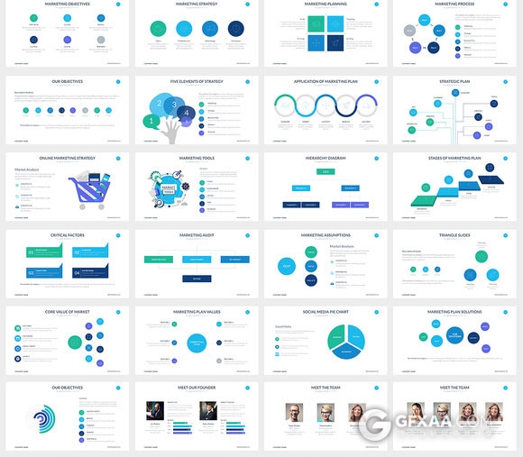 52页扁平化商务营销计划PPT模板 - 顶尖PPT