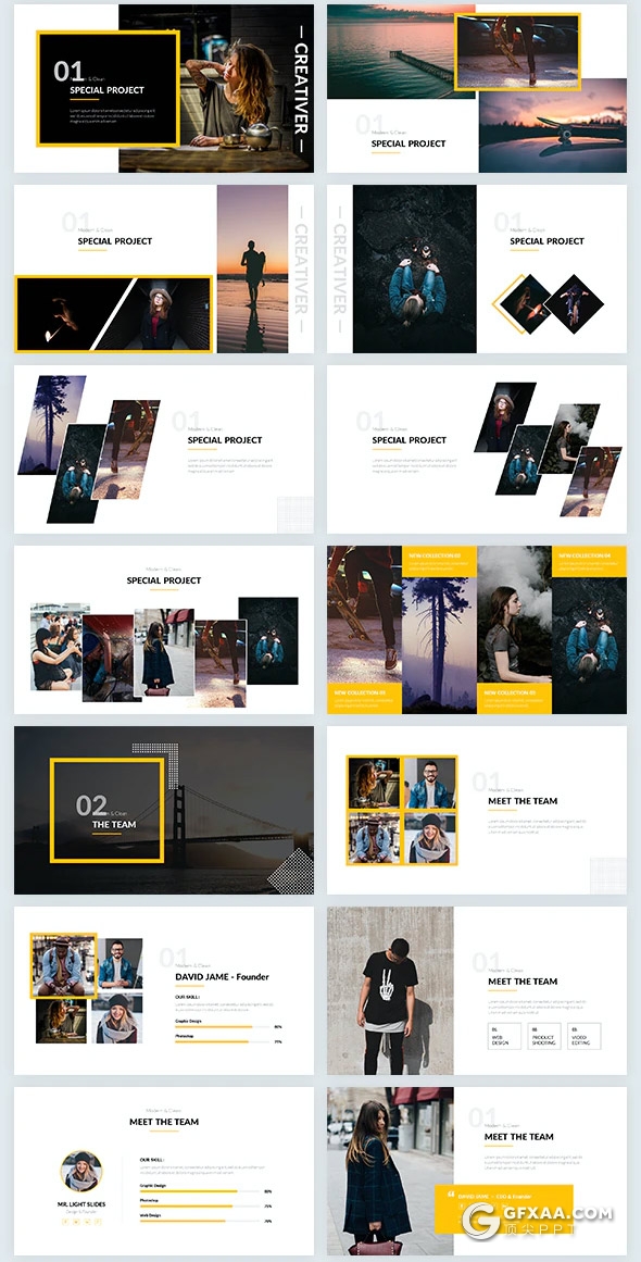 71页国外扁平化简约风格公司团队介绍宣传商务通用PPT模板5种主题配色 - 顶尖PPT