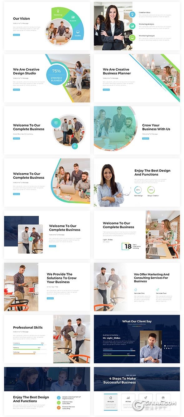 110页国外扁平化企业公司介绍项目合作工作汇报PPT模板5种主题配色 - 顶尖PPT