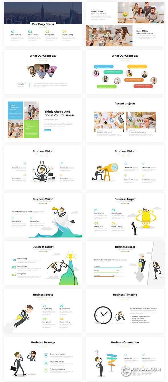 110页国外扁平化企业公司介绍项目合作工作汇报PPT模板5种主题配色 - 顶尖PPT