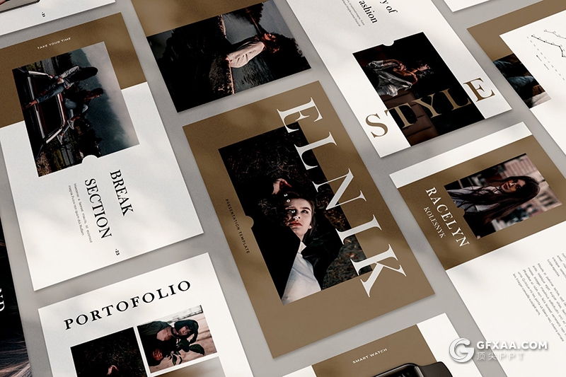 35页国外扁平化简约时尚杂志摄影模特写真PPT模板 - 顶尖PPT