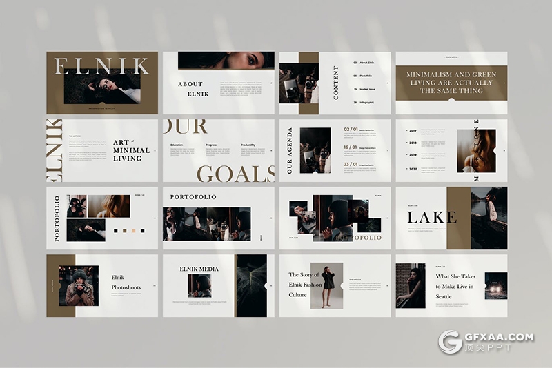 35页国外扁平化简约时尚杂志摄影模特写真PPT模板 - 顶尖PPT