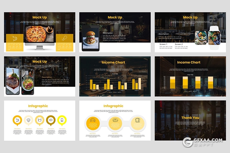 36页扁平化西式餐饮美食介绍宣传Google slides模板 - 顶尖PPT