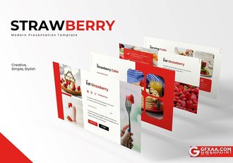 30页扁平化简约风格草莓主题草莓水果介绍展示PPT模板 - 顶尖PPT