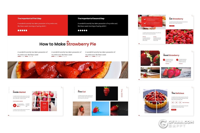 30页扁平化简约风格草莓主题草莓水果介绍展示Google slides模板 - 顶尖PPT