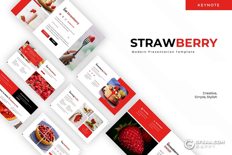 30页扁平化简约风格草莓主题草莓水果介绍展示keynote 模板 - 顶尖PPT