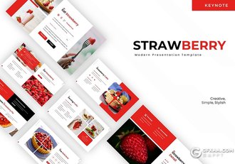 30页扁平化简约风格草莓主题草莓水果介绍展示keynote 模板 - 顶尖PPT