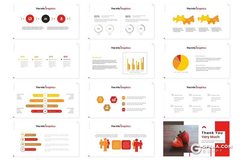 30页扁平化简约风格草莓主题草莓水果介绍展示Google slides模板 - 顶尖PPT