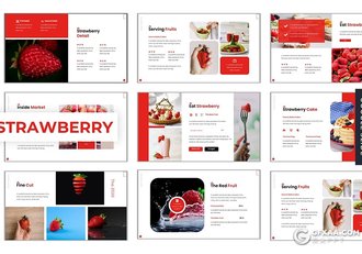 30页扁平化简约风格草莓主题草莓水果介绍展示Google slides模板 - 顶尖PPT