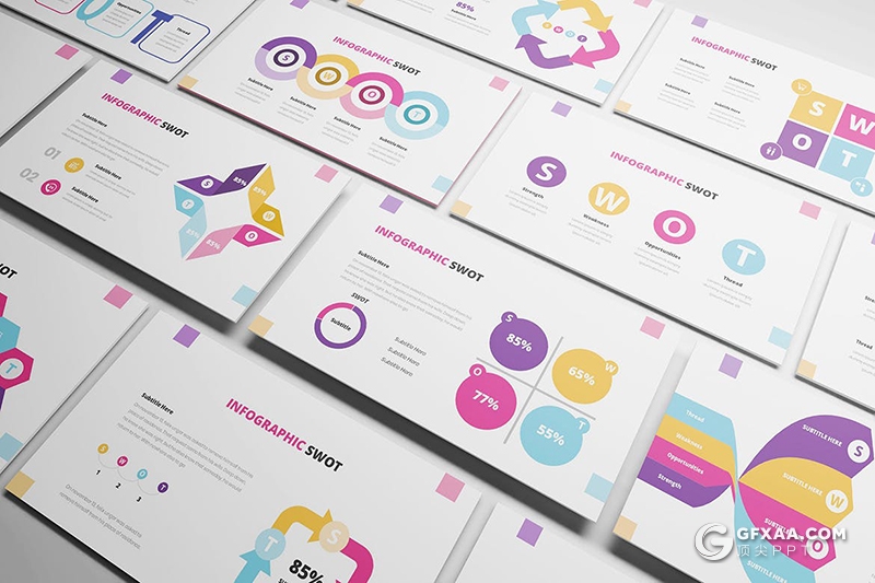 30页彩色创意SWOT图形Google slides模板 - 顶尖PPT
