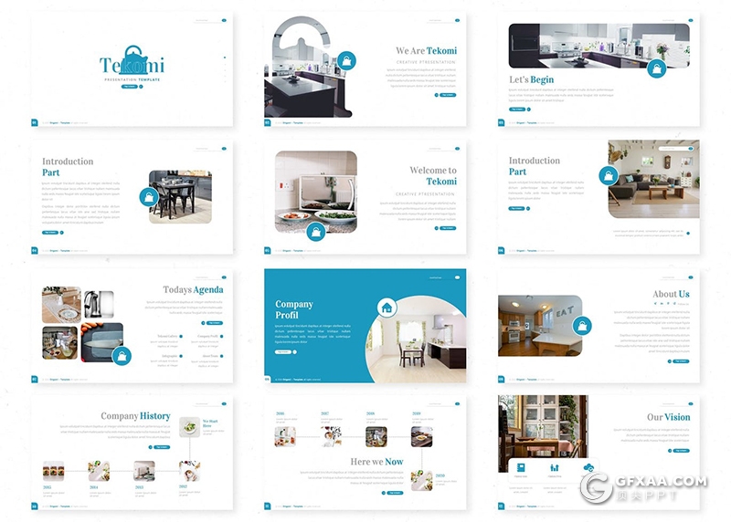 30页扁平化风格餐厅美食介绍展示PPT模板5种主题配色 - 顶尖PPT