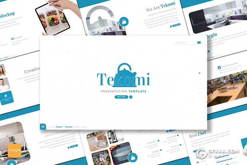 30页扁平化风格餐厅美食介绍展示Google slides模板5种主题配色 - 顶尖PPT