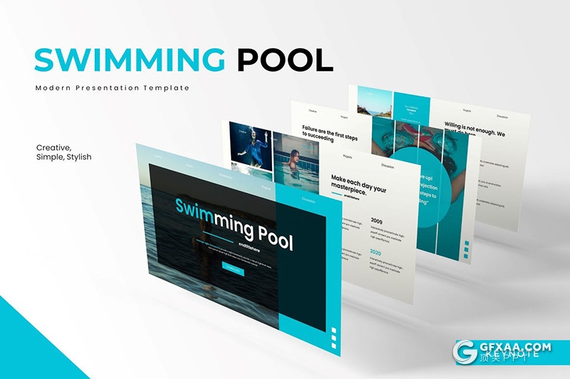 30页游泳池游泳健身项目介绍宣传keynote模板5种主题配色 - 顶尖PPT