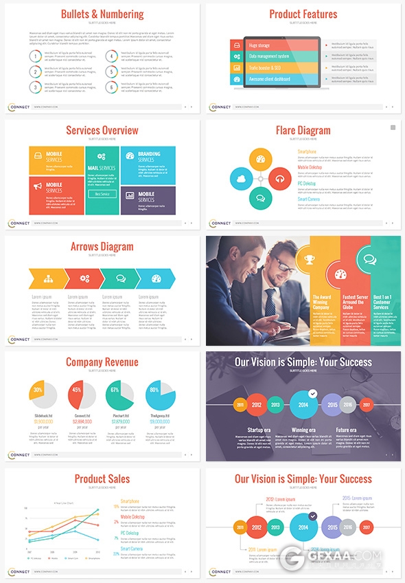 52页精美配色动画商务多用途PPT模板 - 顶尖PPT