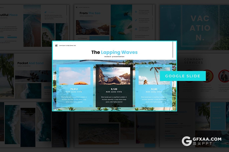 30页旅游景点宣传介绍旅游度假摄影展示Google slides模板 - 顶尖PPT