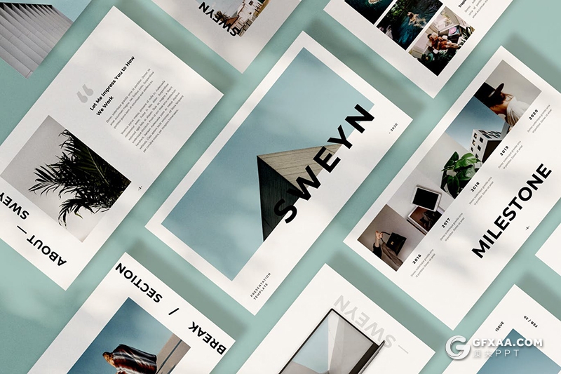 35页简约时尚流行风格模特写真摄影展示keynote模板 - 顶尖PPT