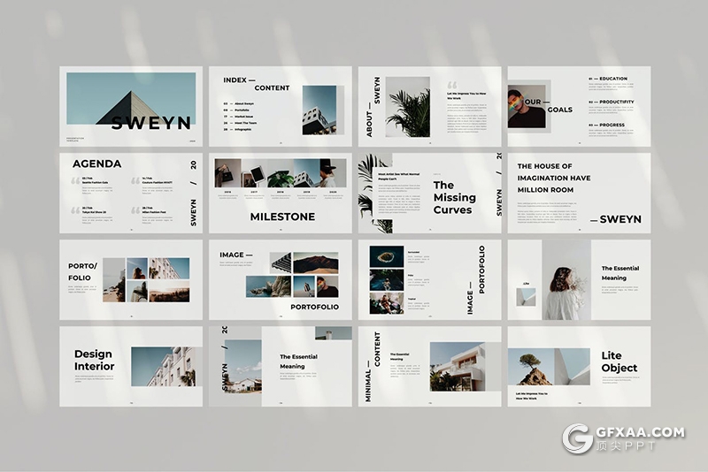 35页简约时尚流行风格模特写真摄影展示keynote模板 - 顶尖PPT